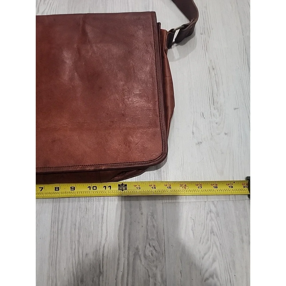 Cognac Brown Leather Portfolio/Laptop Bag Hand Made High Quality With Strap